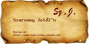 Szarvasy Jolán névjegykártya