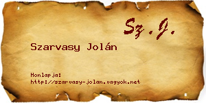 Szarvasy Jolán névjegykártya